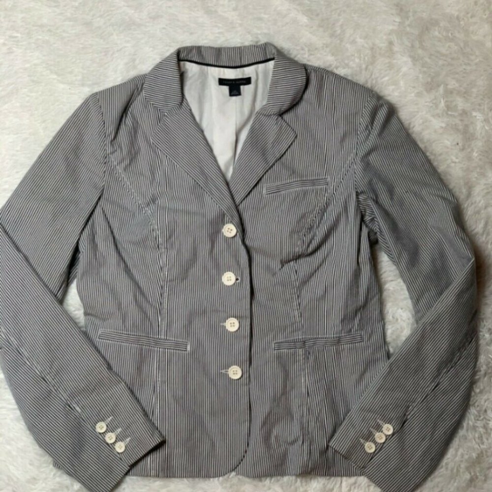Tommy Hilfiger Womens Gray  Sleeves Striped Jacket